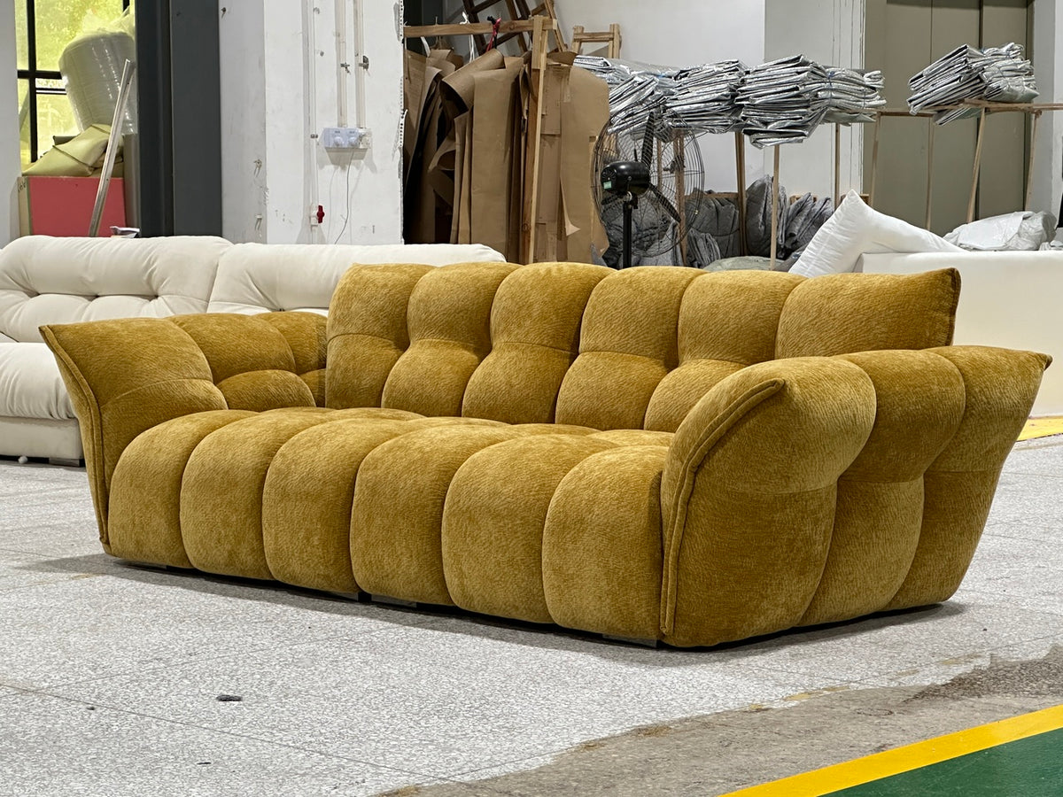 ANJU Channel-Tufted Chenille Sofa with Winged Arms, 140–328 cm