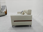 ANJU Adjustable Headrest Sofa with Walnut Arm Inlay, Faux Leather or Suede-Feel Fabric, 125–366 cm