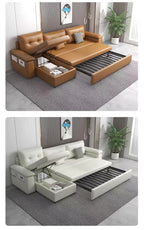 ANJU Pull Out Sofa Bed with Storage Arm Cabinet Option, Leather-Look Fabric or Faux Leather, 105–305 cm