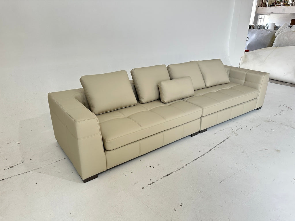 ANJU Boxy Square-Arm Sofa with Down-Blend Back Cushions, Faux or Top-Grain Leather, 250–350 cm