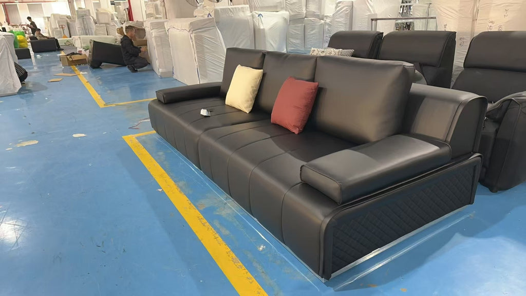 ANJU Vertical Channel-Stitched Sofa with Steel Base, Faux or Top-Grain Leather, 140–392 cm