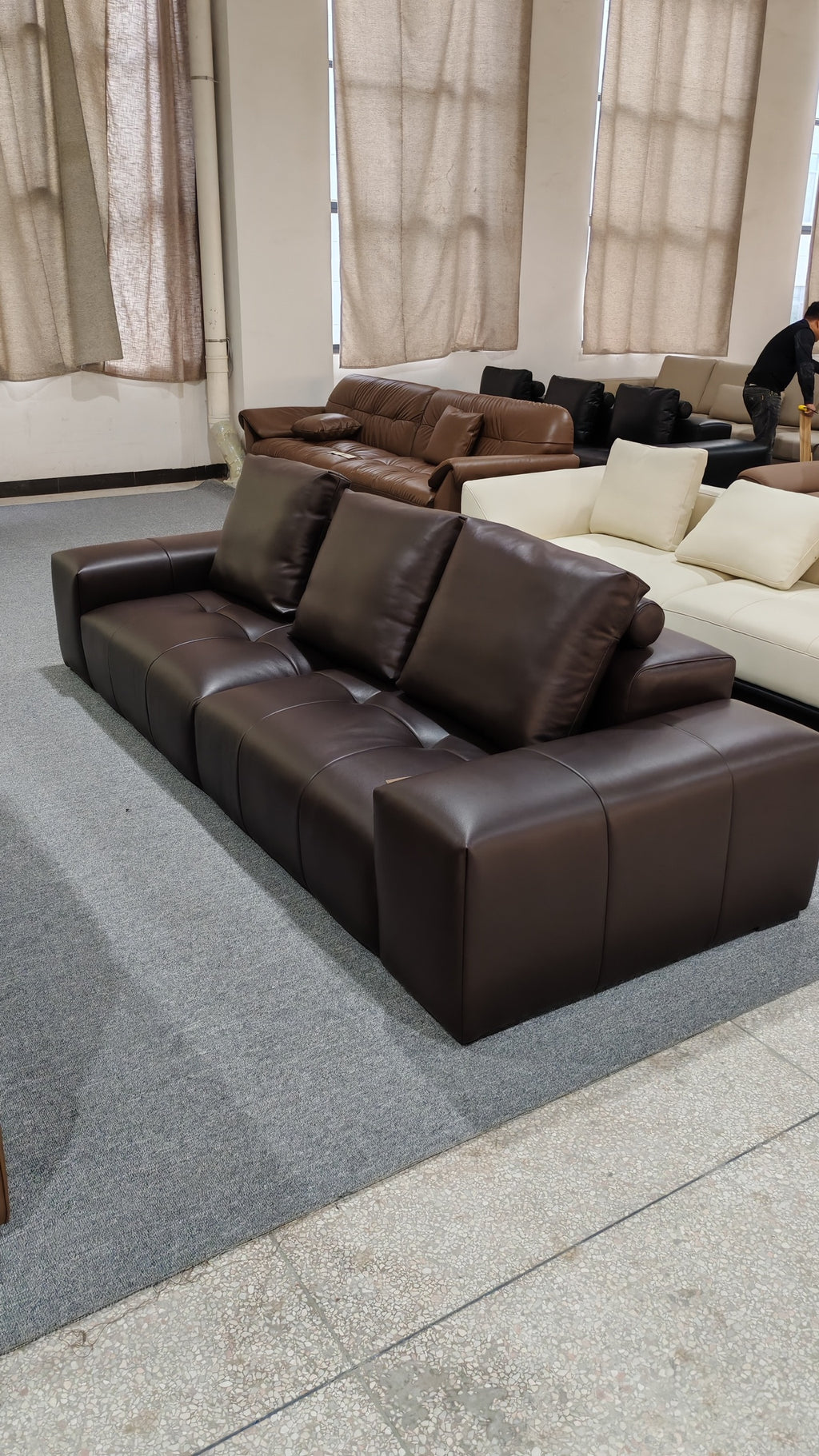 ANJU Low-Back Deep-Seat Faux Leather Sofa, 260–395 cm