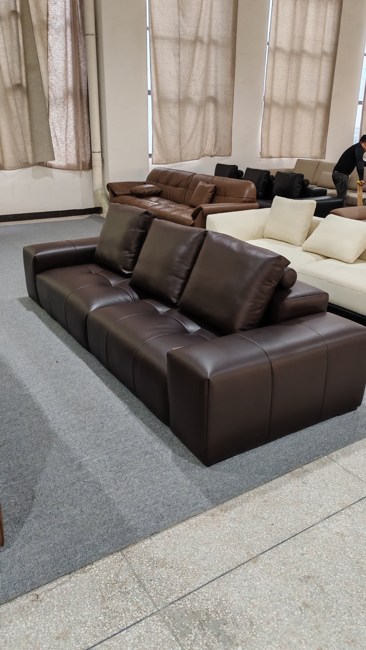ANJU Low-Back Deep-Seat Faux Leather Sofa, 260–395 cm