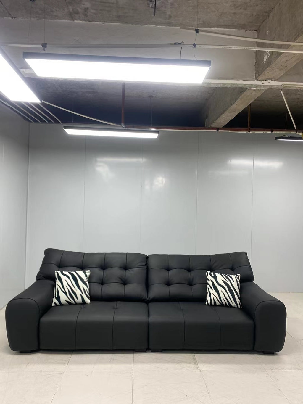 ANJU Biscuit-Tufted Plush Sofa, Faux or Top-Grain Leather, 130–400 cm