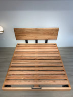 ANJU Solid Walnut Platform Bed with Floating Wooden Headboard, Low Japanese Bed Frame, Queen or King