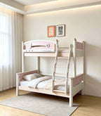 ANJU Pink and White Wooden Bunk Bed with Optional Storage Stairs