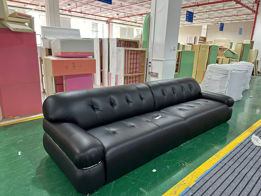 ANJU Puffy Rolled-Arm Faux Leather Sofa with Chrome Trim, 120–360 cm