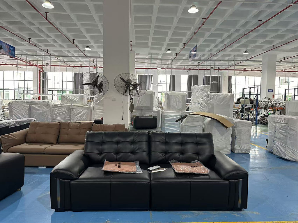 ANJU Button-Tufted Wide Faux Leather Sofa with Trimmed Arms, 130–380 cm