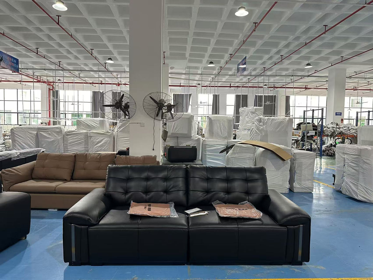 ANJU Button-Tufted Wide Faux Leather Sofa with Trimmed Arms, 130–380 cm