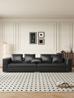 ANJU Boxy Square-Arm Sofa with Down-Blend Back Cushions, Faux or Top-Grain Leather, 250–350 cm