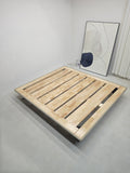 ANJU Bevelled Edge Floating Oak Platform Bed with Black Metal Feet, Queen or King