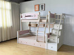ANJU Pink and White Wooden Bunk Bed with Optional Storage Stairs