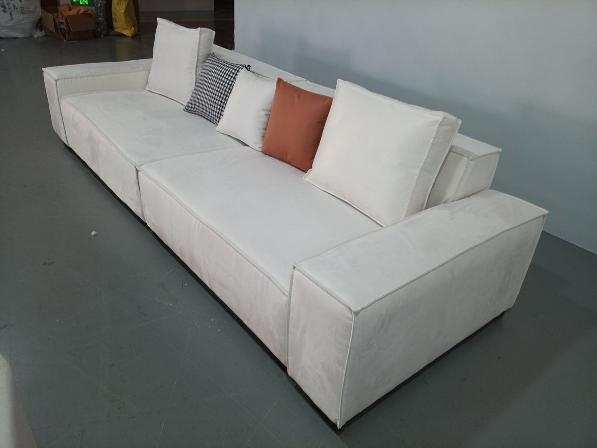 ANJU Boxy Square-Arm Modular Sofa, Suede-Feel Fabric, Faux or Top-Grain Leather, 120–360 cm