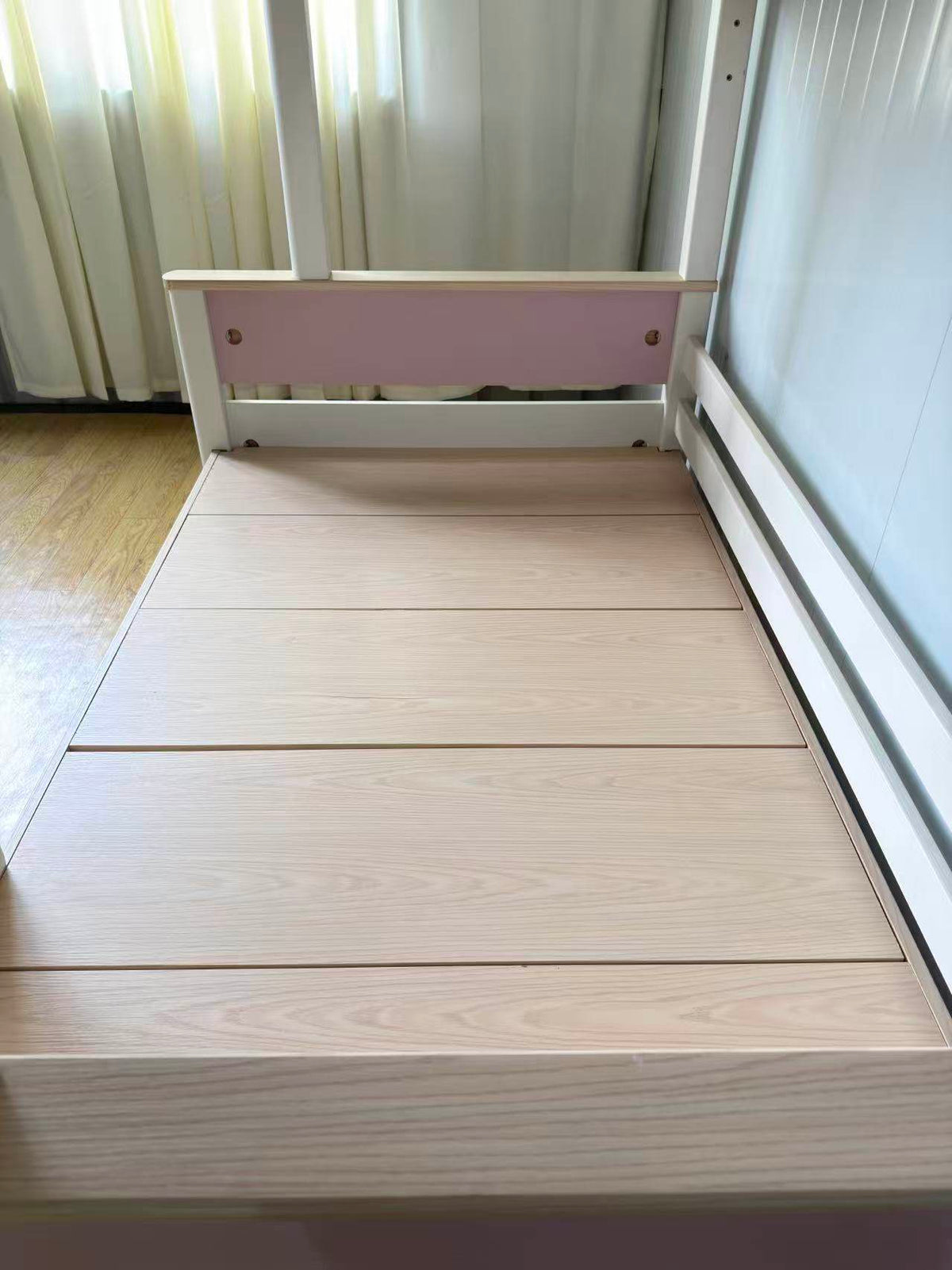 ANJU Pink and White Wooden Bunk Bed with Optional Storage Stairs