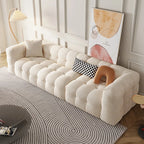 ANJU Chunky Block-Channel Boucle-Look Sofa, Lamb Fleece or Faux Leather, 180–400 cm