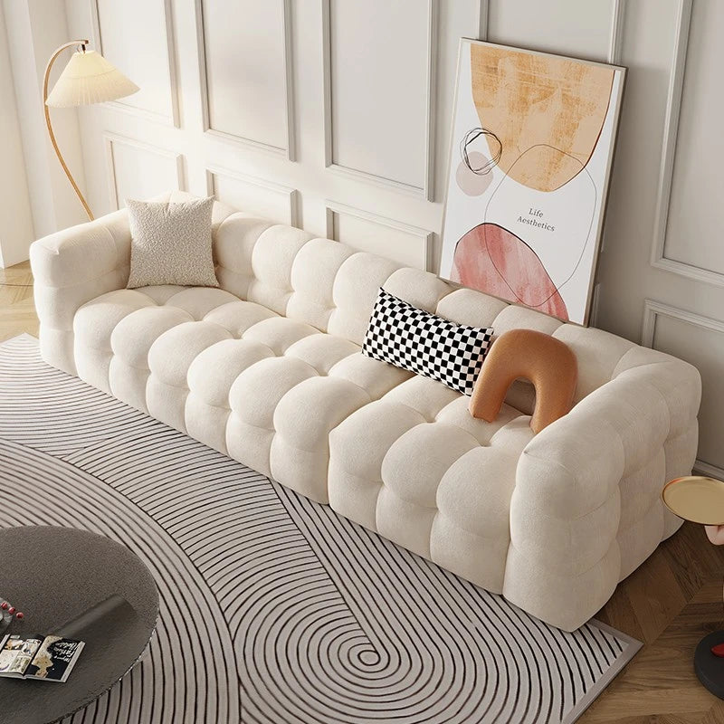 ANJU Chunky Block-Channel Boucle-Look Sofa, Lamb Fleece or Faux Leather, 180–400 cm