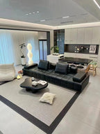 ANJU Premium Grid-Tufted Modular Sofa with Down Back Cushions, Faux or Top-Grain Leather, 252–420 cm