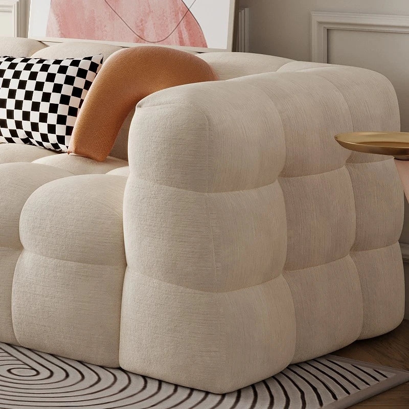ANJU Chunky Block-Channel Boucle-Look Sofa, Lamb Fleece or Faux Leather, 180–400 cm
