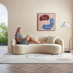 ANJU Curved Kidney Sofa in Boucle-Look Lamb Fleece or Velvet, 95–320 cm