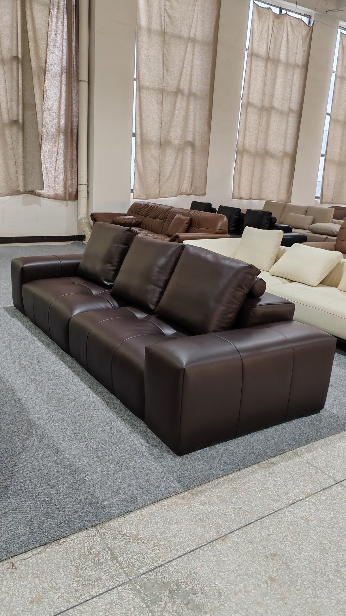 ANJU Low-Back Deep-Seat Faux Leather Sofa, 260–395 cm