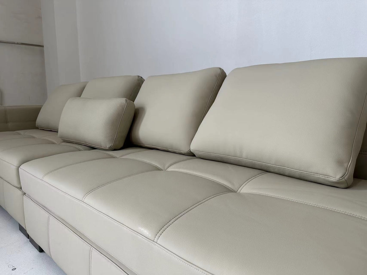 ANJU Boxy Square-Arm Sofa with Down-Blend Back Cushions, Faux or Top-Grain Leather, 250–350 cm