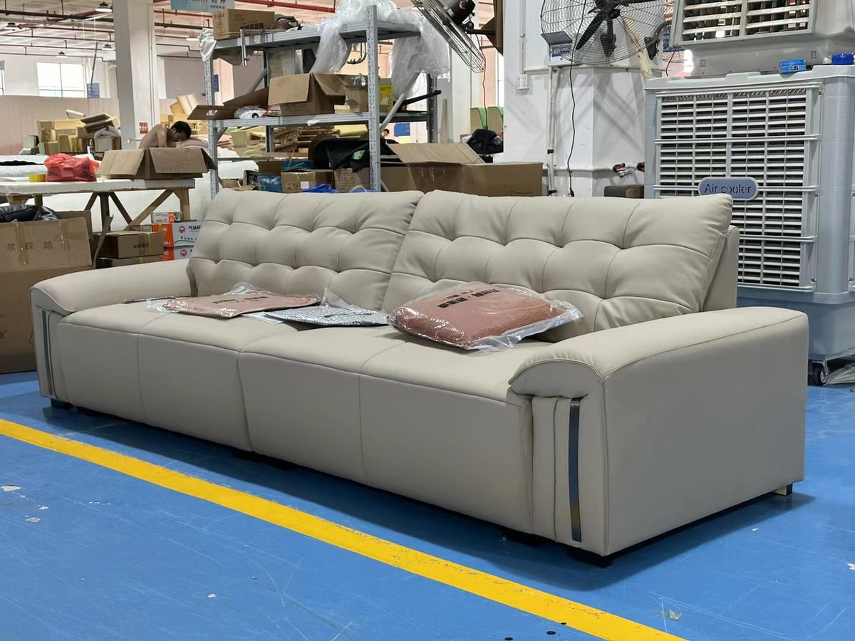 ANJU Button-Tufted Wide Faux Leather Sofa with Trimmed Arms, 130–380 cm