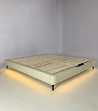 ANJU Upholstered Floating Platform Bed Frame with Optional LED Strip, Low Japanese Style, Queen or King