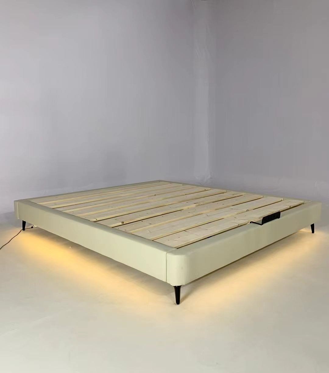 ANJU Upholstered Floating Platform Bed Frame with Optional LED Strip, Low Japanese Style, Queen or King