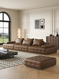 ANJU Premium Grid-Tufted Modular Sofa with Down Back Cushions, Faux or Top-Grain Leather, 252–420 cm