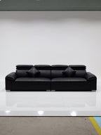 ANJU Adjustable Headrest Straight Sofa with Chrome Feet, Faux Leather, Tech or Suede-Feel Fabric, 130–360 cm