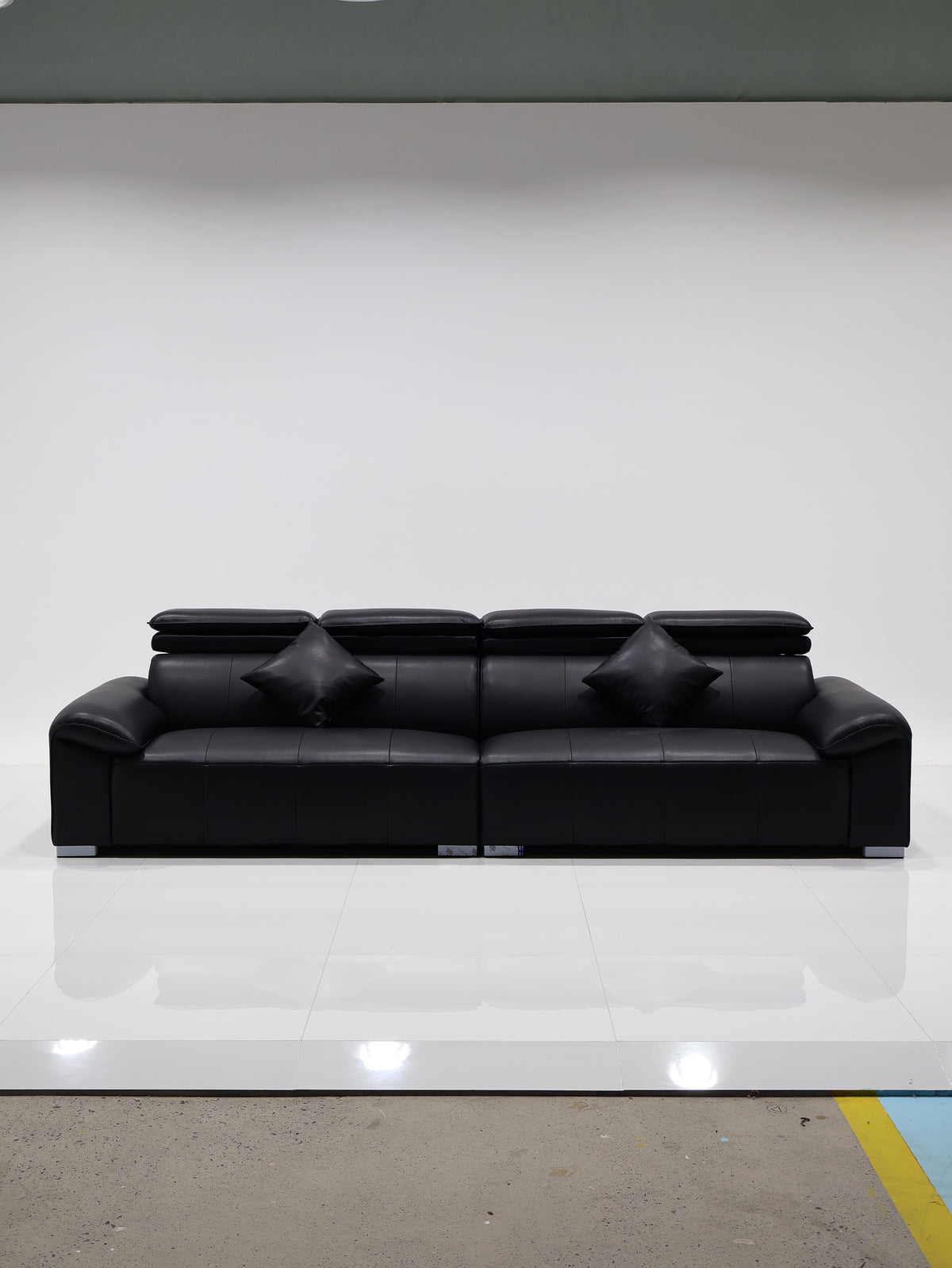 ANJU Adjustable Headrest Straight Sofa with Chrome Feet, Faux Leather, Tech or Suede-Feel Fabric, 130–360 cm