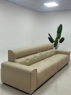 ANJU Adjustable Headrest Button-Tufted Faux Leather Sofa, 320–360 cm