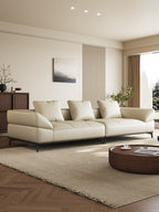 ANJU Curved-Arm Low Sofa with Slim Metal Legs, Faux or Top-Grain Leather, 280–370 cm