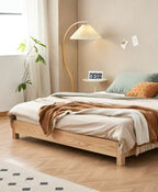 ANJU Ash Veneer Low Tatami Bed Frame with Square Wooden Legs, Headboardless, Super Single to King