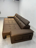 ANJU Electric Sliding-Seat Sofa with Adjustable Headrests and Console Arm, Faux or Top-Grain Leather, 212–422 cm