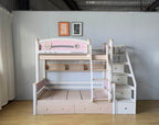 ANJU Pink and White Wooden Bunk Bed with Optional Storage Stairs