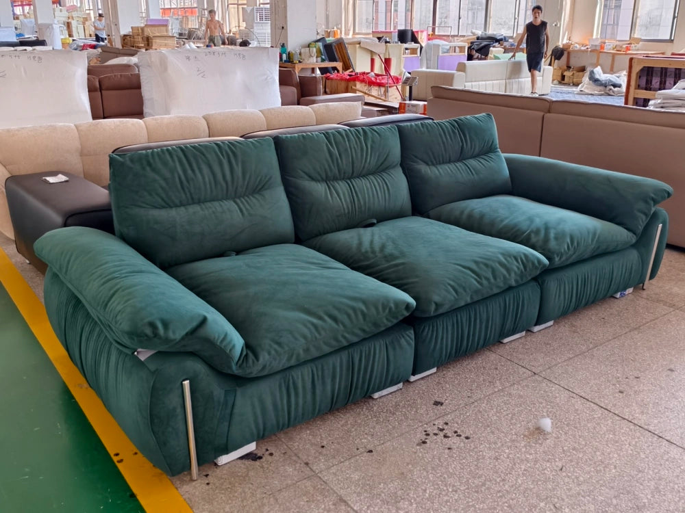 ANJU Pleated Front Plush Sofa with Tall Soft Back, Down-Blend Cushions, 240–360 cm
