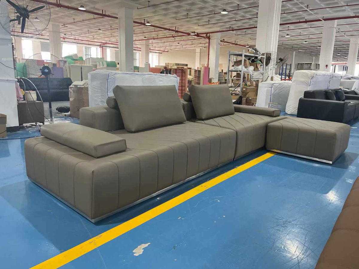 ANJU Bolster-Arm Modular Sofa with Ottoman Option, Low or High Legs, Faux Leather or Leather-Look Fabric, 112–420 cm