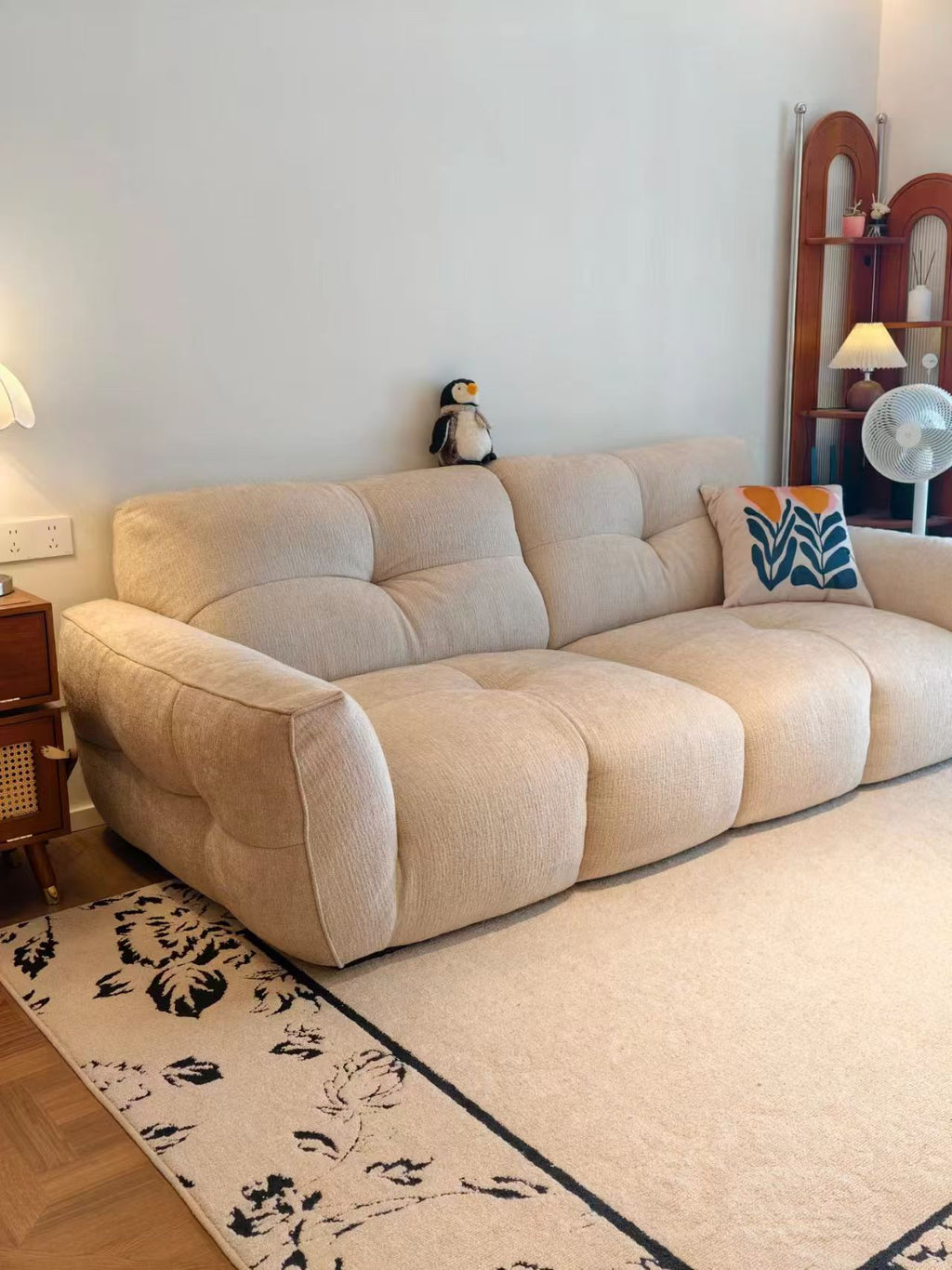 ANJU Block-Tufted Plump Low Sofa in Soft Textured Fabric, 220–380 cm