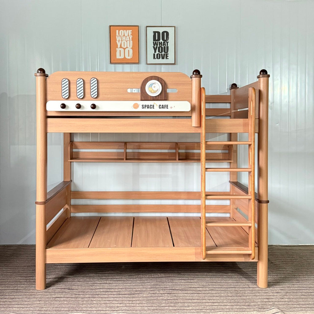 ANJU Wooden Double Decker Bed with Two Same-Width Bunks