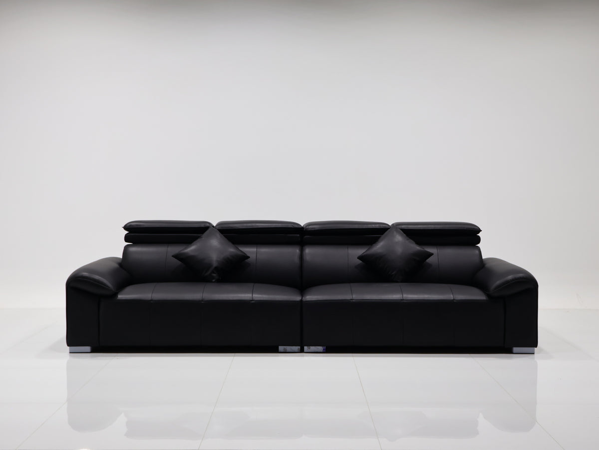 ANJU Adjustable Headrest Straight Sofa with Chrome Feet, Faux Leather, Tech or Suede-Feel Fabric, 130–360 cm