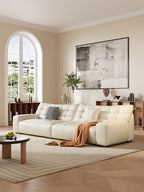 ANJU Biscuit-Tufted Plush Sofa, Faux or Top-Grain Leather, 130–400 cm