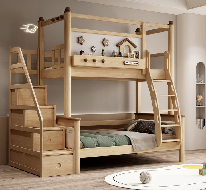 ANJU Wooden Canopy Bunk Bed with Optional Storage Stairs