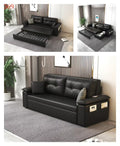 ANJU Pull Out Sofa Bed with Storage Arm Cabinet Option, Leather-Look Fabric or Faux Leather, 105–305 cm