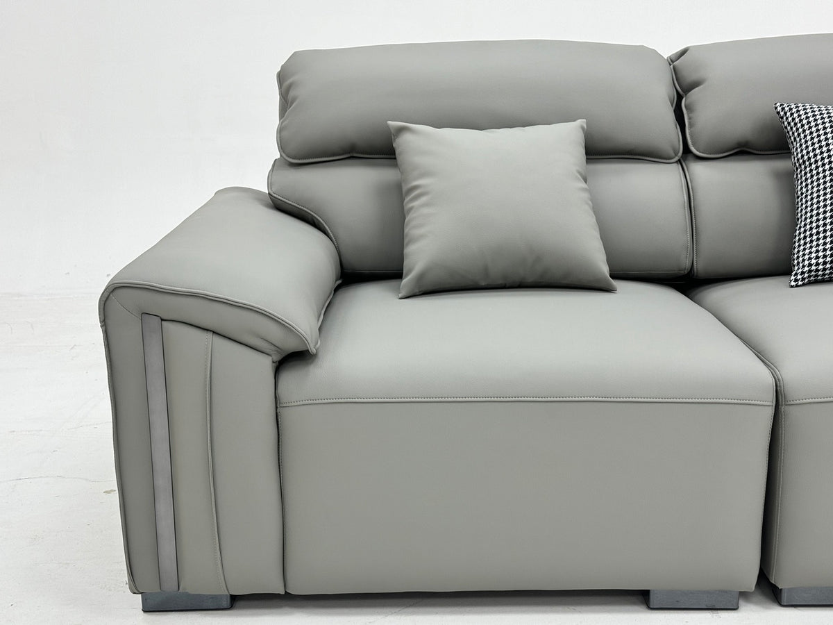 ANJU Headrest Sofa with Trimmed Wide Arms, Faux or Top-Grain Leather, 280–340 cm