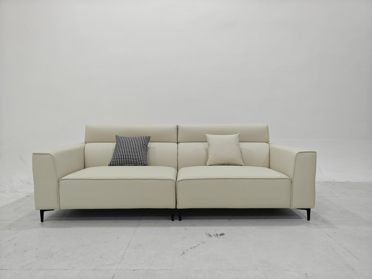 ANJU Adjustable Headrest Sofa with Walnut Arm Inlay, Faux Leather or Suede-Feel Fabric, 125–366 cm