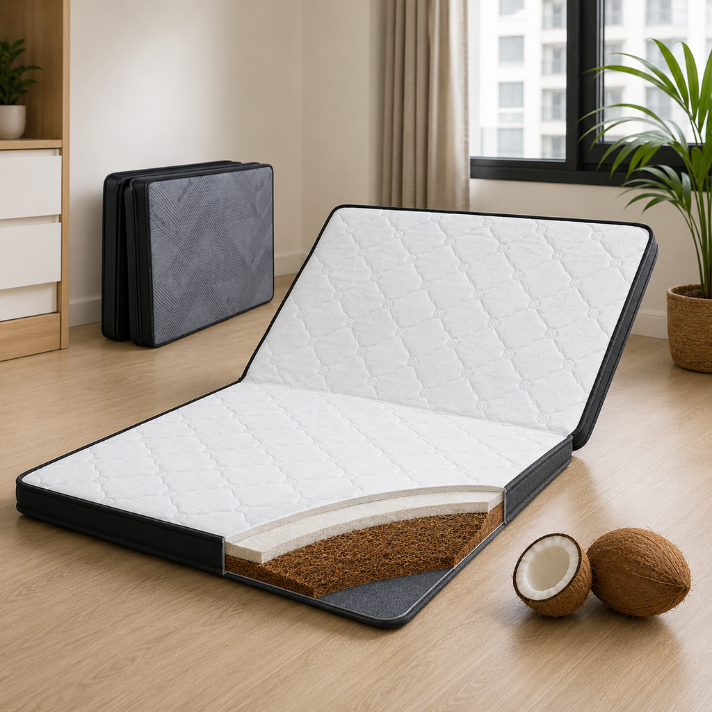 ANJU 8cm Foldable Mattress with Coconut Coir Layer for Compact Homes