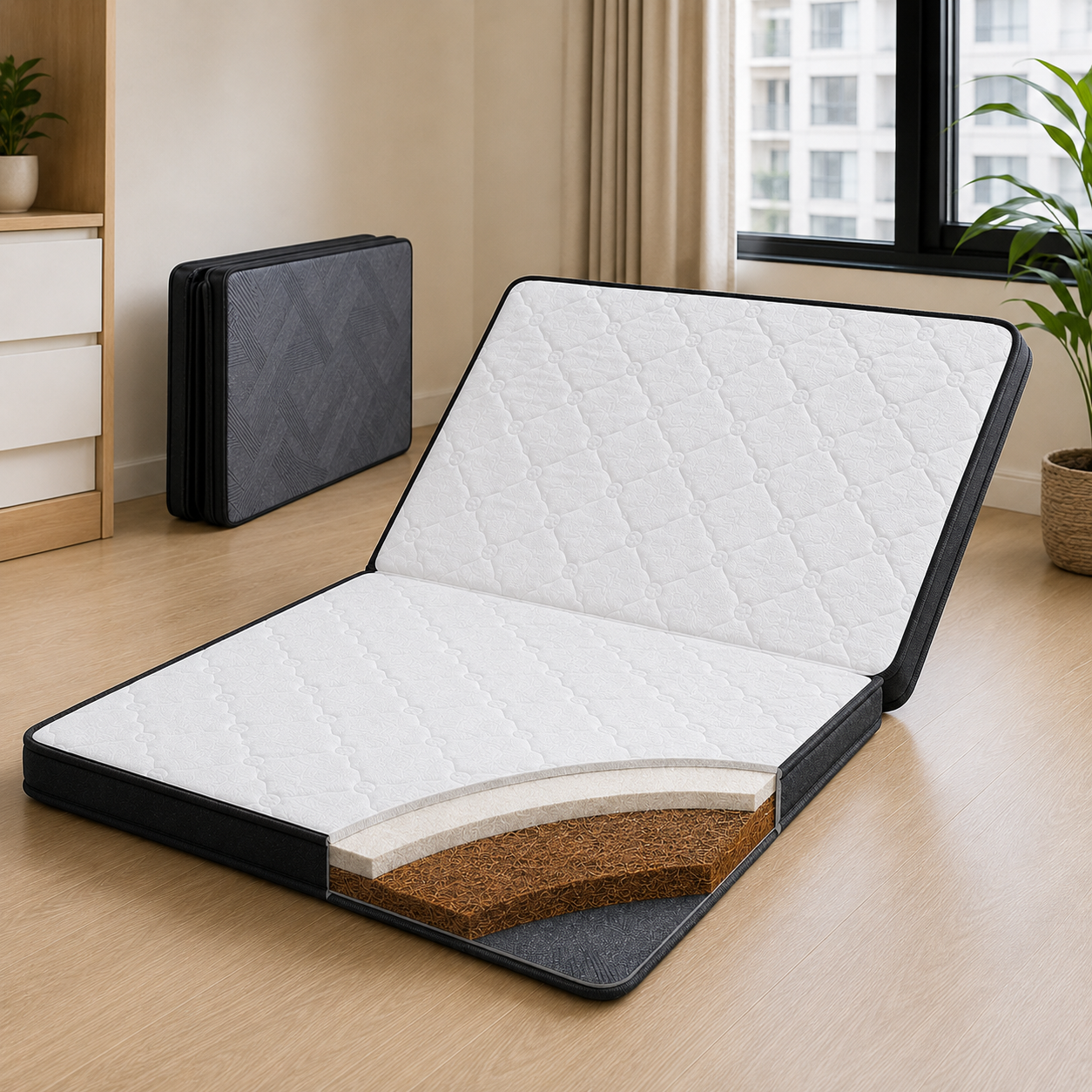 ANJU 8cm Foldable Mattress with Coconut Coir Layer for Compact Homes